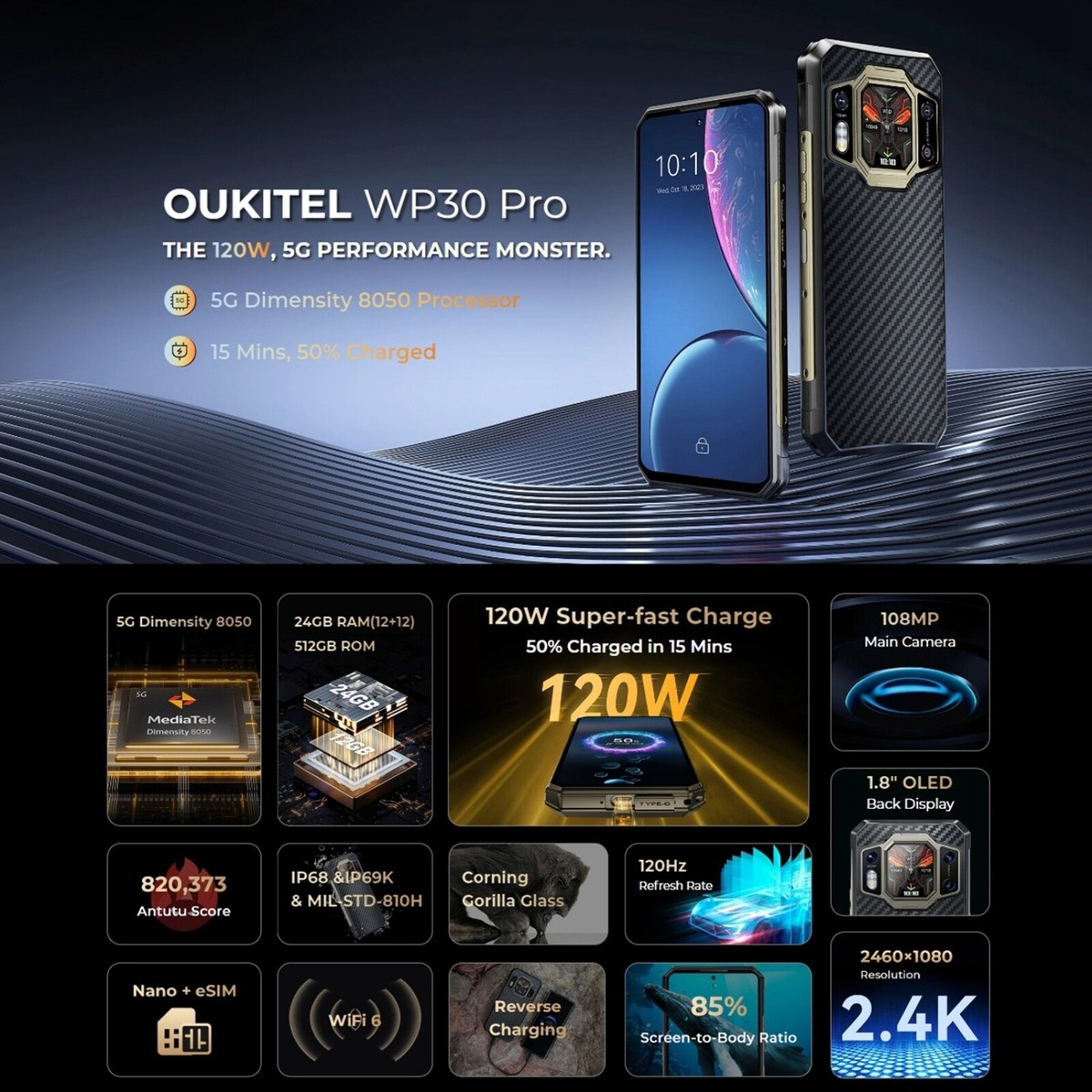 Oukitel WP30 Pro 5G Rugged Smartphone 12GB+512GB 108MP 11000mAh 