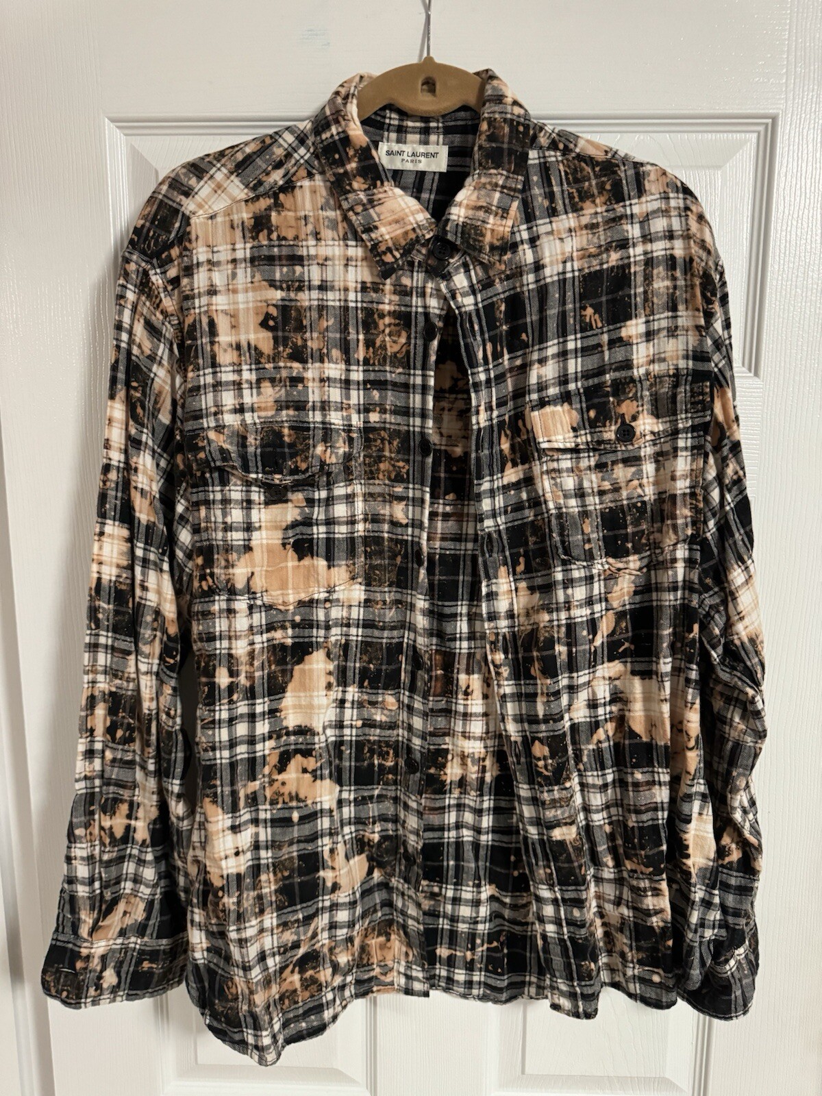 Camicia uomo Saint Laurent sbiancata a quadri taglia S