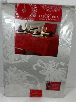 Silver Ribbon Tablecloth New 90 Inch Round Silver Color Damask Christmas Ribbons Table Cloth ...