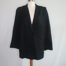 Vtg di Vinci California Solid Black Blazer Jacket 100% Wool Size 14 USA Made