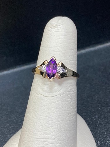Ebay Gmbh Albert Einstein Ring 2 6 Vintage 10K Yellow Gold 4x8 MM Amethyst ring+ accent diamonds, Size 6.