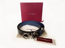 NWB FERRAGAMO REVERSIBLE AND ADJUSTABLE GANCINI MEN'S BELT Black/Baltic Blue