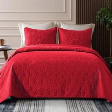  Queen Quilt Bedding Set, Soft Bright Red Bedspreads Quilts Queen Size for All 