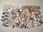 Huge Lot Of Vintage Glass Buttons Clear White Gold Luster Milk glass Whistle