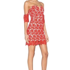 A11 J.O.A. Off The Shoulder Lace Mini Red Dress