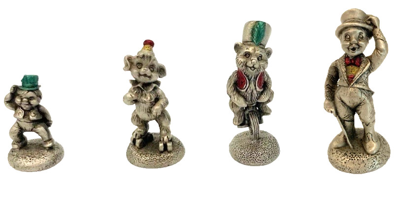 Lot 4 WANAT 1982 Hudson Pewter Circus Figures Emcee, Dog, Bear, Clown