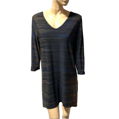 Clara Sun Woo Tunic Top Womens Size XL Pullover Stretch Black Blue Brown V-Neck