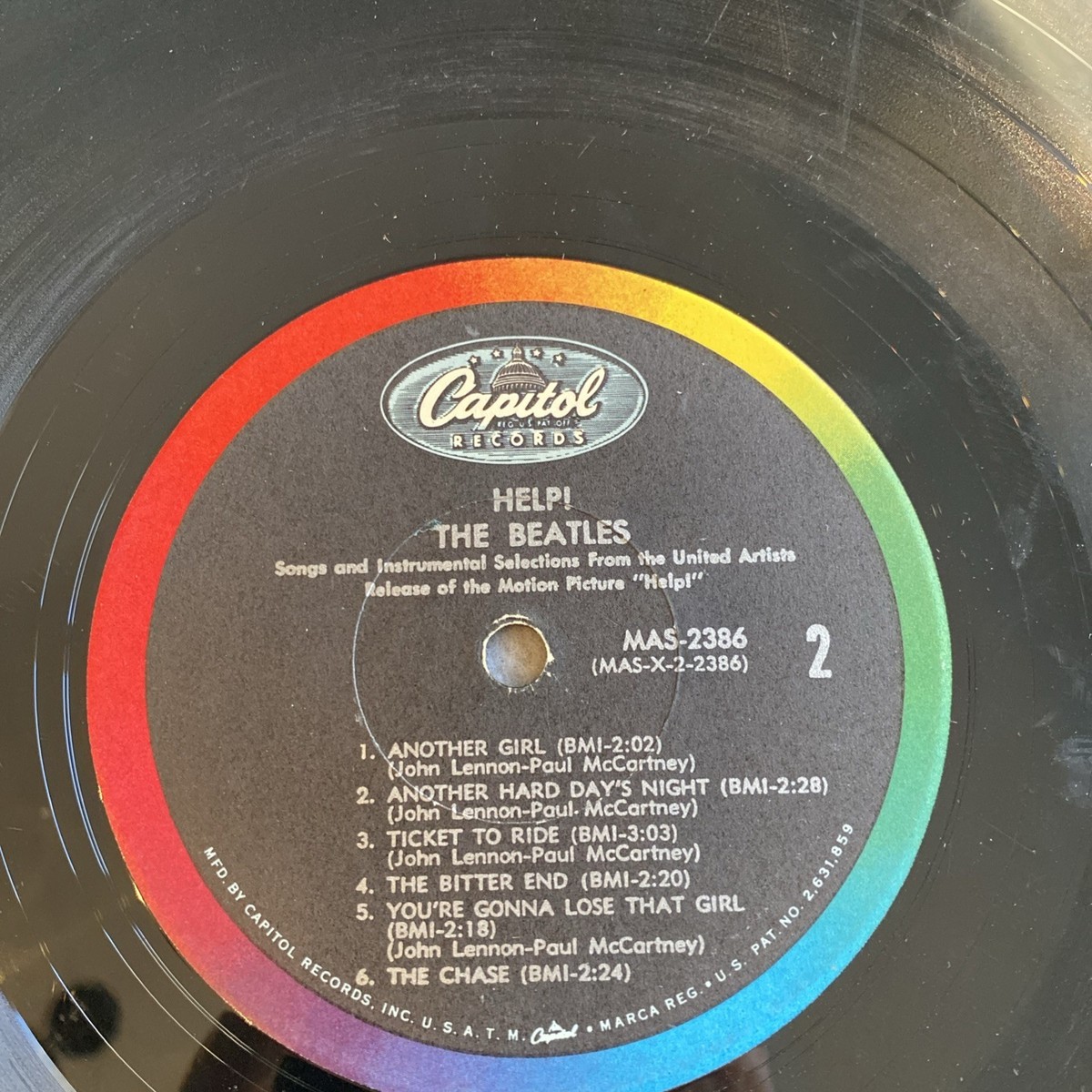 Beatles HELP! Capitol MAS 2386 US 1969 Capitol Records Soundtrack