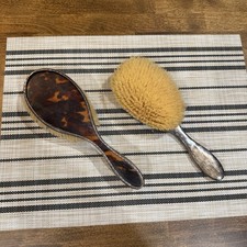Antique English Sterling Silver Pair Hair Brushes 925 Rare