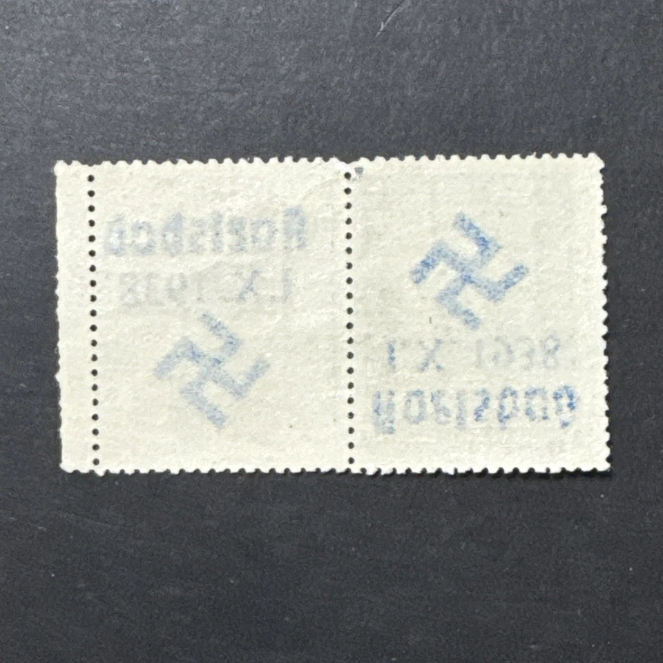 Sudetenland 1938 2 kcs raro MNH OG sobreimpreso Karlsbad sello de mano azul invertido Foto 4 de 4