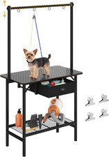 DOG GROOMING TABLE WITH DRAWERS AND MESH TRAY,32 INCH ADJUSTABLE GROOMING TABLE