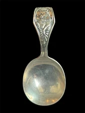 Antique Sterling Silver Curved Baby spoon Kitten Cat Design 925