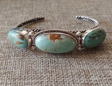 New Sterling Silver Natural Green Turquoise Cuff Bracelet