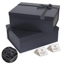 2 PCS Large Black Gift Boxes 13x10x5 Inch Sturdy With Lids Presents Wrap