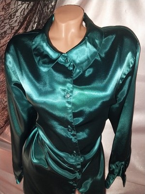 VTG SATIN PETER PAN COLLAR SHINY LIQUID IMPORT BLOUSE BUTTON UP DIANE VON F TOP