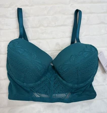 Auden Bra Womens 32D Lightly Lined Demi Long Line Lace Adjustable Straps New