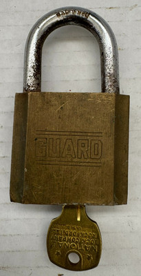 Vintage Guard Brass Padlock with Key (National Lock Company) Engraved Hardened