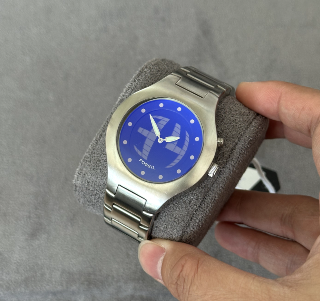 Super Rare Fossil Big Tic JR-8052 Men's Wrist Watch Blue