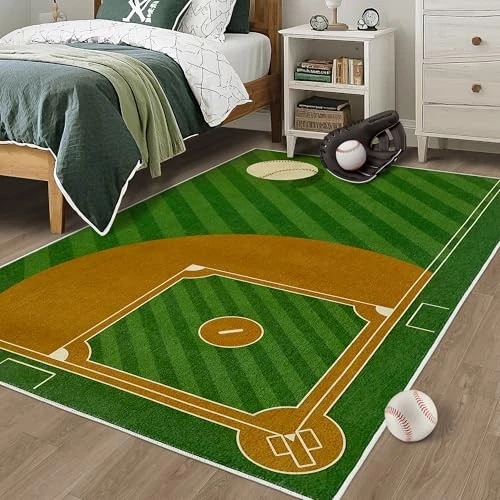 Alfombra de béisbol para dormitorio de niños: alfombra deportiva antideslizante 3x5 para habitación de niños o  Foto 2 de 4