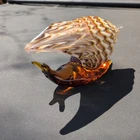 Vintage Art Glass Murano Style Hand Blown Translucent Amber Snail Paperweight