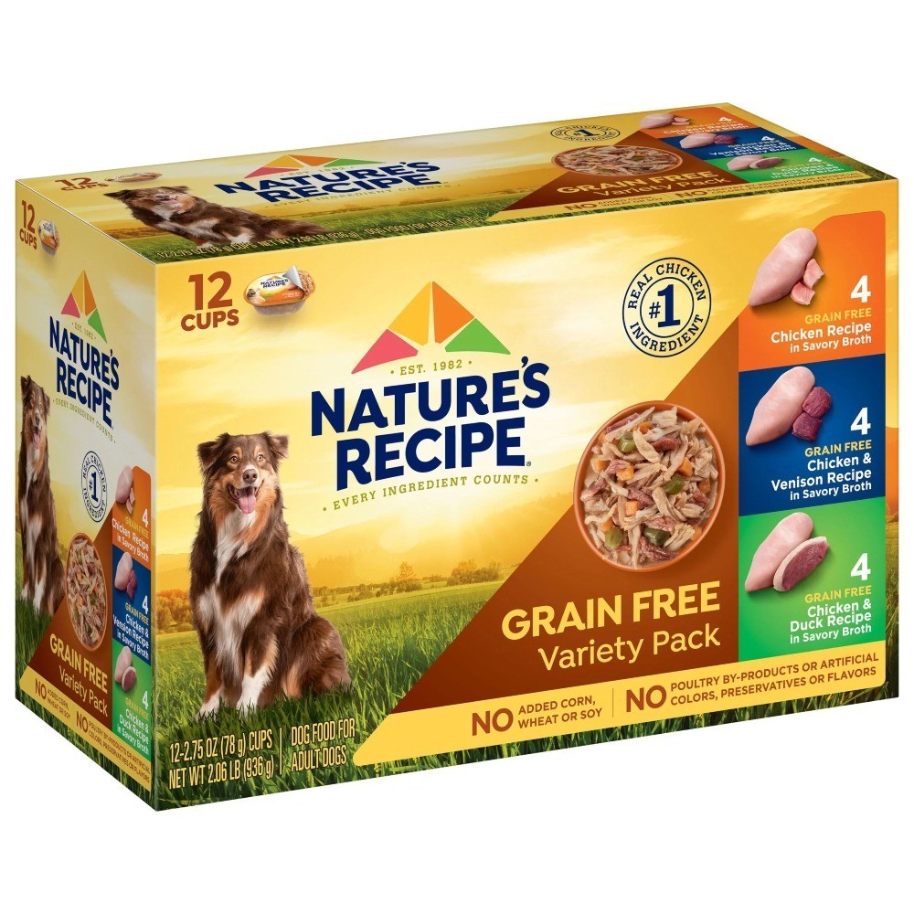 Grain Free Wet Dog Food Variety Pack, 2.75 oz. Cup, 12 Count, All Natural Recipe