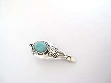 Small turquoise blue stone and metal tribal alligator hair clip fine thin hair
