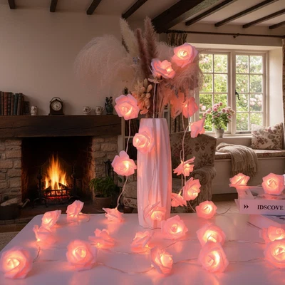 WHIMSY GOODY Remote Controlled LED Rose String Light Romantic Decor for Wedding Party Gift