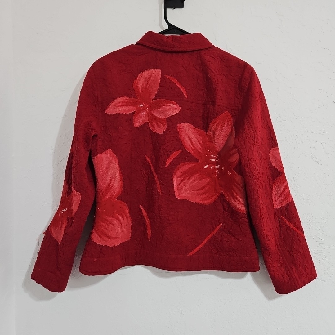 Multiples Red Floral Button Up Jacket Women's Sz … - image 5