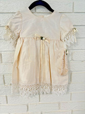 Girls Silk Dress Size 12M - Dimples Los Angeles Made in USA - Vintage - Ivory