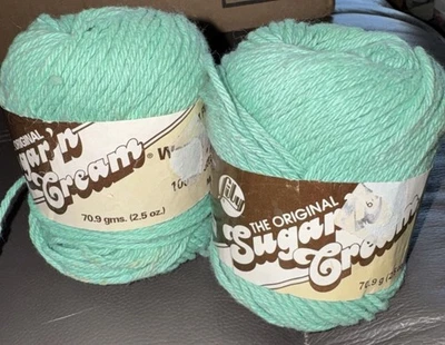 2 Skeins Vintage Lily Sugar 'n Cream Yarn Light Green 2.5oz Worsted 4-Ply - Image 1 of 4