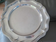 ancien plat rond  en métal argenté orfèvre F F 34.6 cm