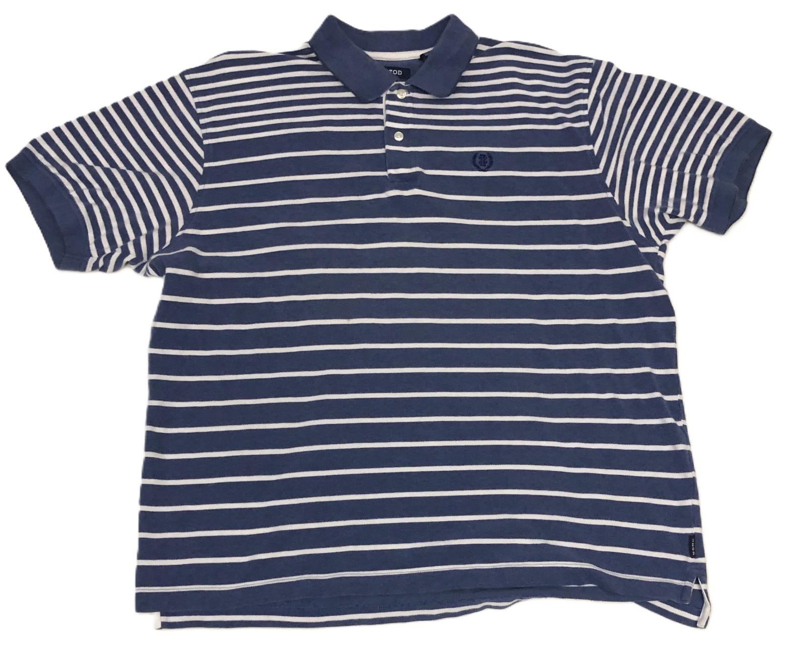 IZOD Mens XL Pique Cotton Polo Shirt Blue White Striped Short Sleeve Breathable