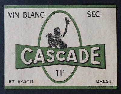 Old white wine label CASCADE Bastit Brest Brittany 1930s