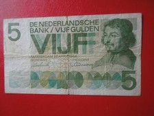 J7236  NETHERLANDS  BANKNOTE 1966   5 GULDEN  HEAVY USED