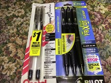 Lot of 5 PILOT FriXion Clicker Erasable 31464 and PENTEL Gel Ink Pens.
