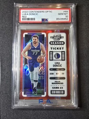 Luka Doncic 2022-23 Contenders Optic Season Ticket Red Prizm PSA 10 Mavs Lakers