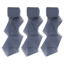 3 Roll 1.5"x7 Yd Handmade Fringe Chiffon Ribbon Frayed Silk Ribbon Dark Blue