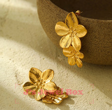 Double Cherry Blossoms Gold Flower Earrings The statement piece everyday wear