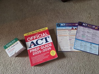 Official ACT Prep Guide 2025/26 Book + BARRONS flashcards & 2 Quick Study Bundle