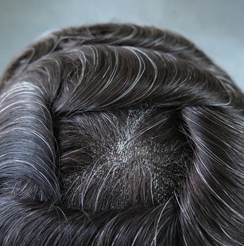 Mens Hair Replacement System Toupee 0.05mm Thin Skin Human Hairpieces BIO #1B10 - Picture 5 of 8