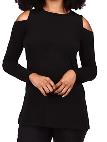 MICHAEL Michael Kors Long Sleeve Cold-Shoulder top, Black, XS $68
