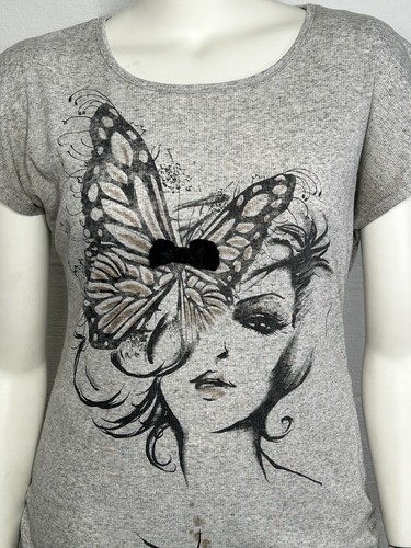 Libian Ladies Ruched Top Graphic Front Butterfly Woman Fashion Theme Gray Large - Picture 14 of 18