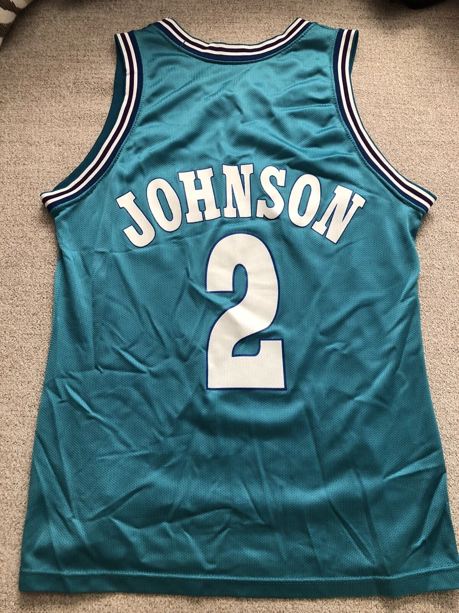 Vintage Champion Larry Johnson Jersey Charlotte Hornets NBA 90s Size 40  Used 