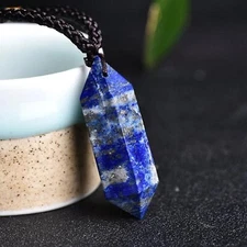 Natural Lapis Lazuli Stone Pendant Blue Gemstone Hexagon Crystal Point Necklace