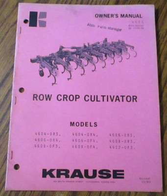 Krause 4600 Series Row Crop Cultivator Parts & Assembly Manual 1989 s/n 1548-