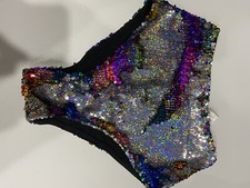 Roma SILVER RAINBOW Sequin  Shimmer High-Waisted BOOTIE Shorts FLIP SEQUIN SZ M