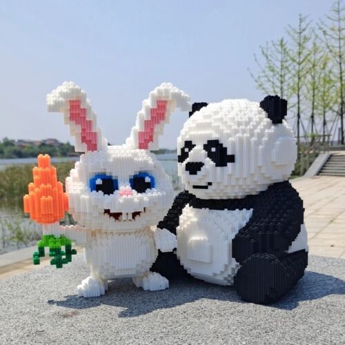 13" MOC Lego- Panda & Bunny Building Bricks Toy Room Decor Gift - Picture 1 of 10