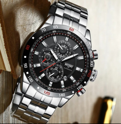 BOYZHE Men's Sport Automatic Mechanical Wristwatch Luminous Silver Waterproof