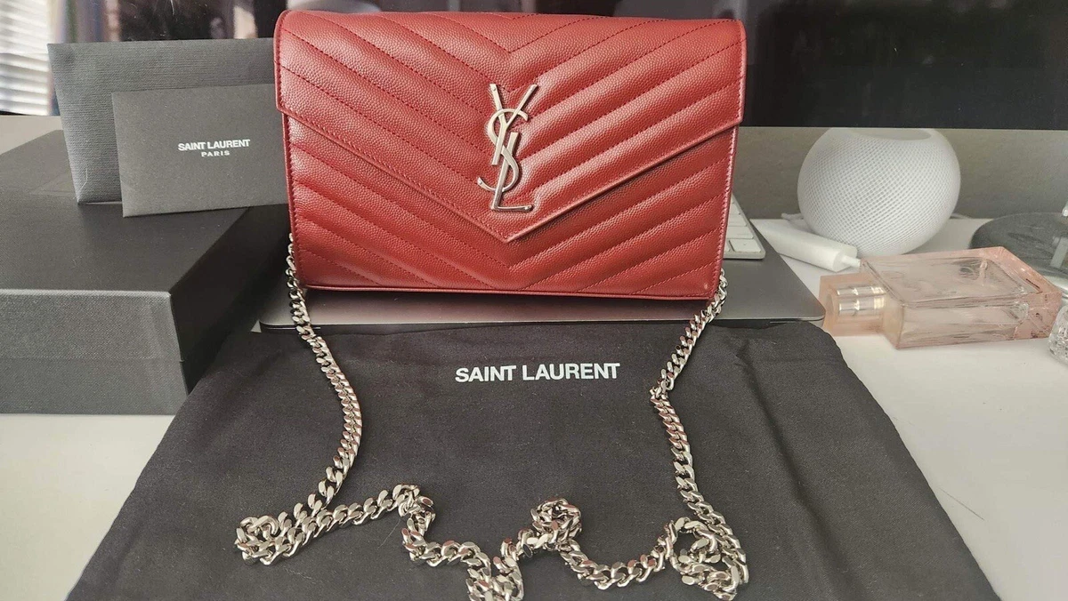 Cassandre Matelasse Envelope Leather Wallet On Chain in White - Saint  Laurent