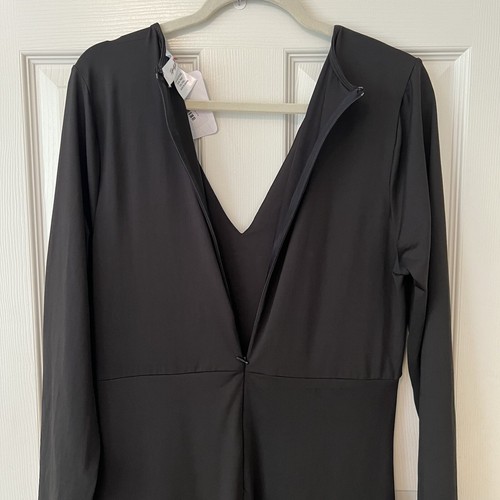 Perfectly Priscilla Womens Black Cocktail Dress 1XL Plunge Long Sleeve Stretch - Picture 10 of 21